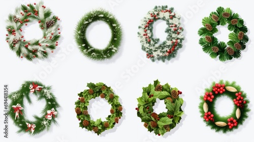 Setof christmas wreath png isolated on a transparent or white background isolated on white background,. Created using Generative AI Technology photo