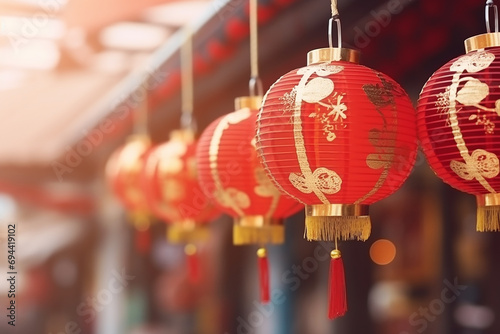 Lucky chinese lantern in china happy new year, red paper chinese lantern, Concept celebration of Chinese new year decoration lantern