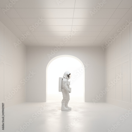 astronaut minimalist female astronaut in white room © Lenti Hill