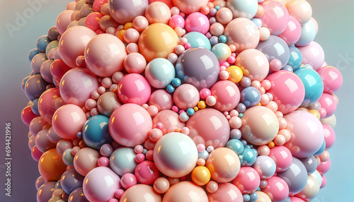 Colorful balls abstract wallpaper and background. Pattern design for trendy poster, flyer, banner, card, cover, brochure. Plastic bubbles, gum, pastel pink spheres © Prapat