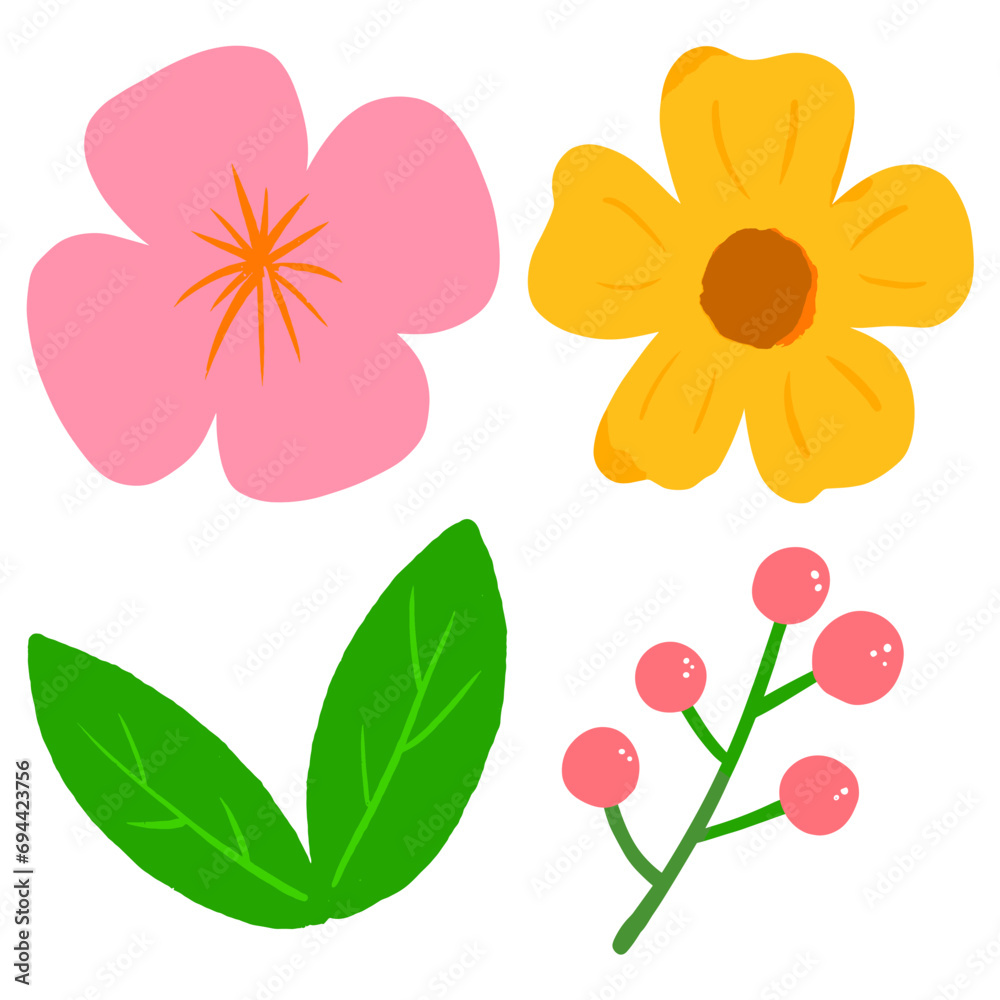 hand drawn flowers. vector isolated element set