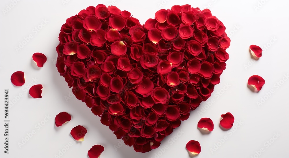 Red rose petals into the heart shape on background Red rose petals into the heart shape on background