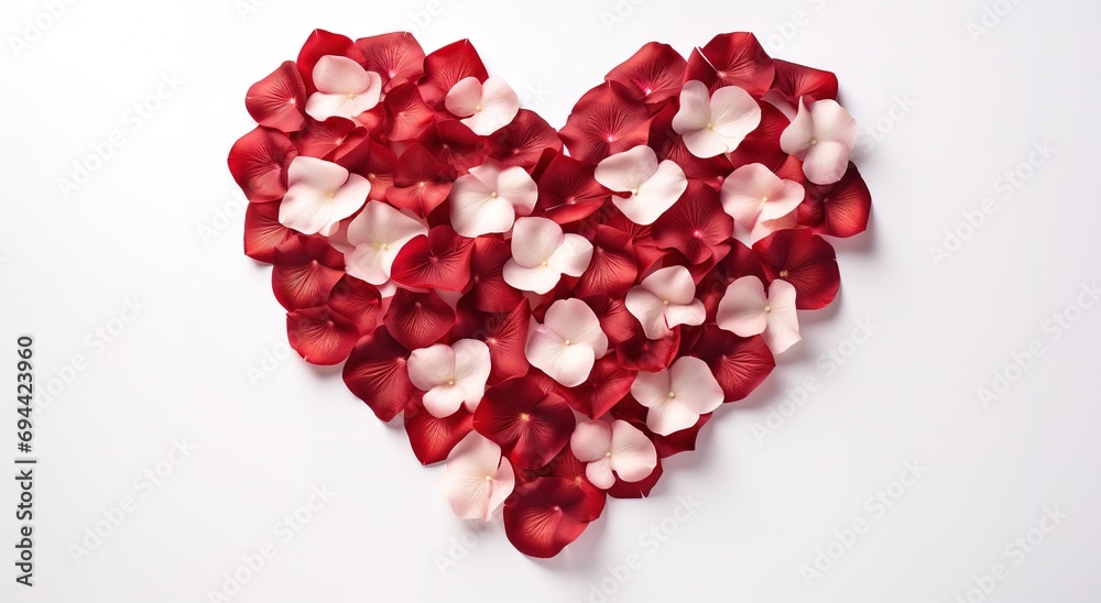 Red rose petals into the heart shape on background Red rose petals into the heart shape on background