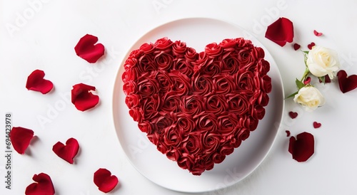 Pink rose petals into a hart cake shape