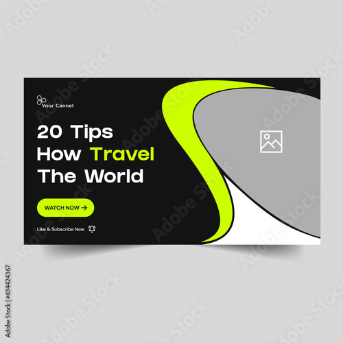 Creative travel agency video cover banner design, video thumbnail design, tour and travel guide banner, editable vector eps 10 file format