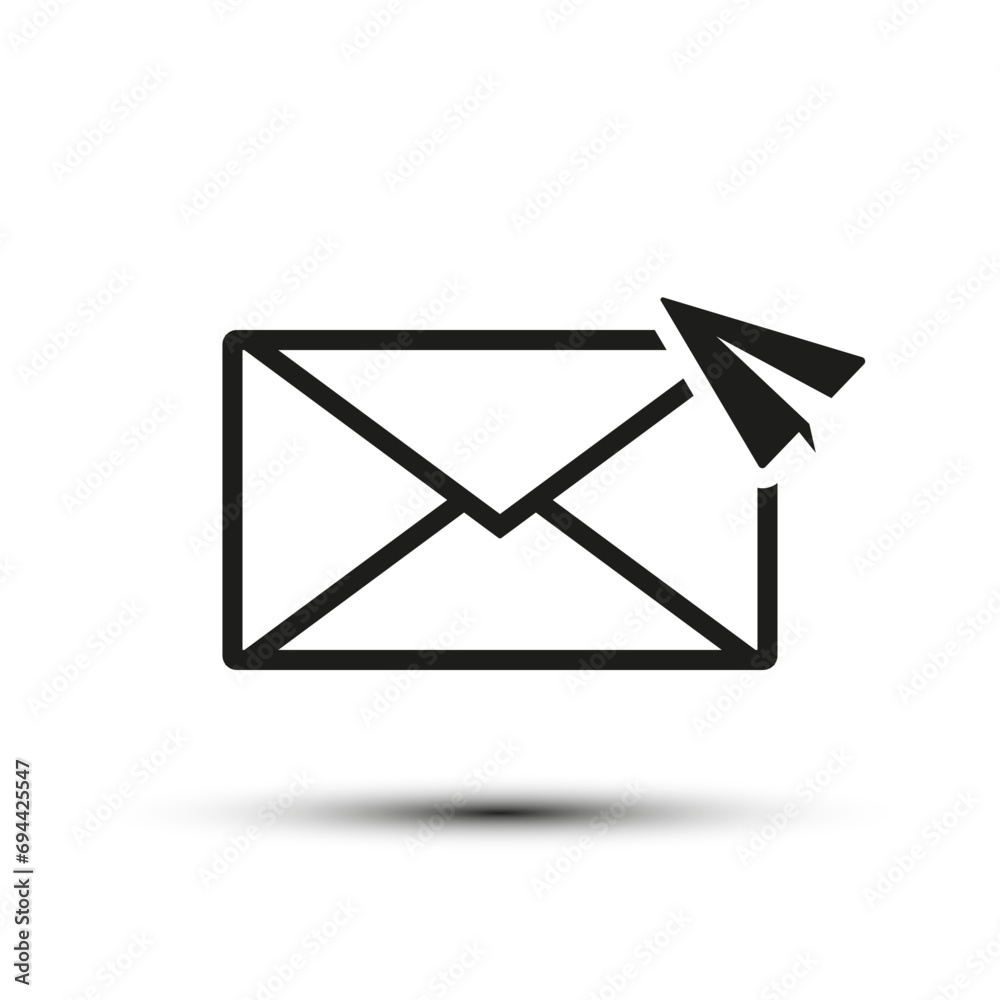 Mail envelope with paper plane icon isolated on white background. Vector illustration. Mail envelope with paper plane icon isolated on white background. Vector illustration.