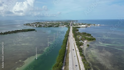 Aerial view of highway US-1 on Tavernier key island in the Florida Keys	 photo