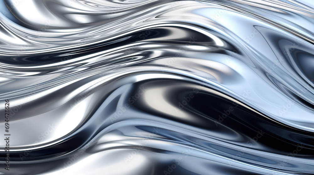 Glossy silver metal fluid glossy chrome mirror water effect background background - obrazy, fototapety, plakaty 