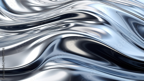 Glossy silver metal fluid glossy chrome mirror water effect background background photo