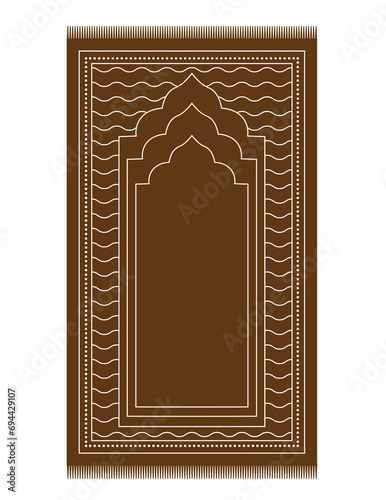 Muslim brown prayer rug. Islamic textile. Minimal designs.