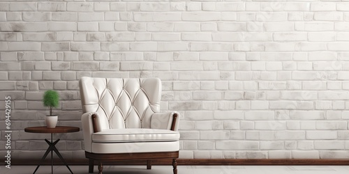 White brick wall and leather armchair in a loft interior.