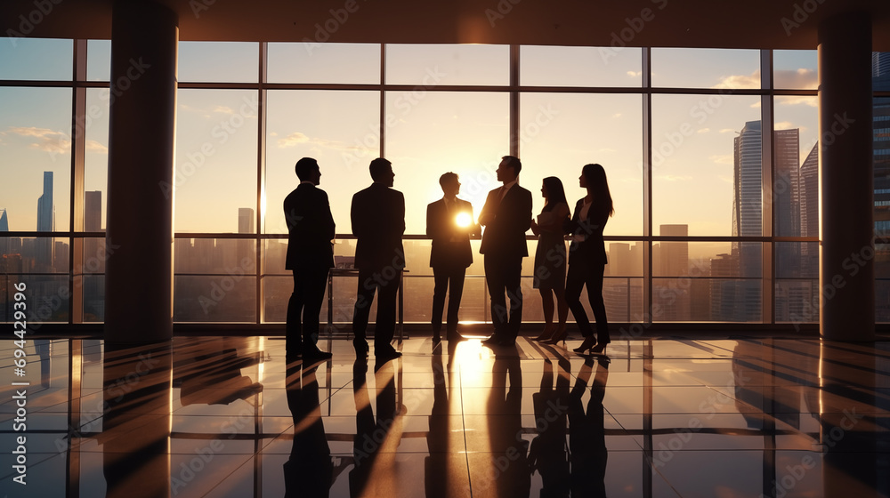Silhouette group of Business People in Office Building Silhouette group of Business People in Office Building
