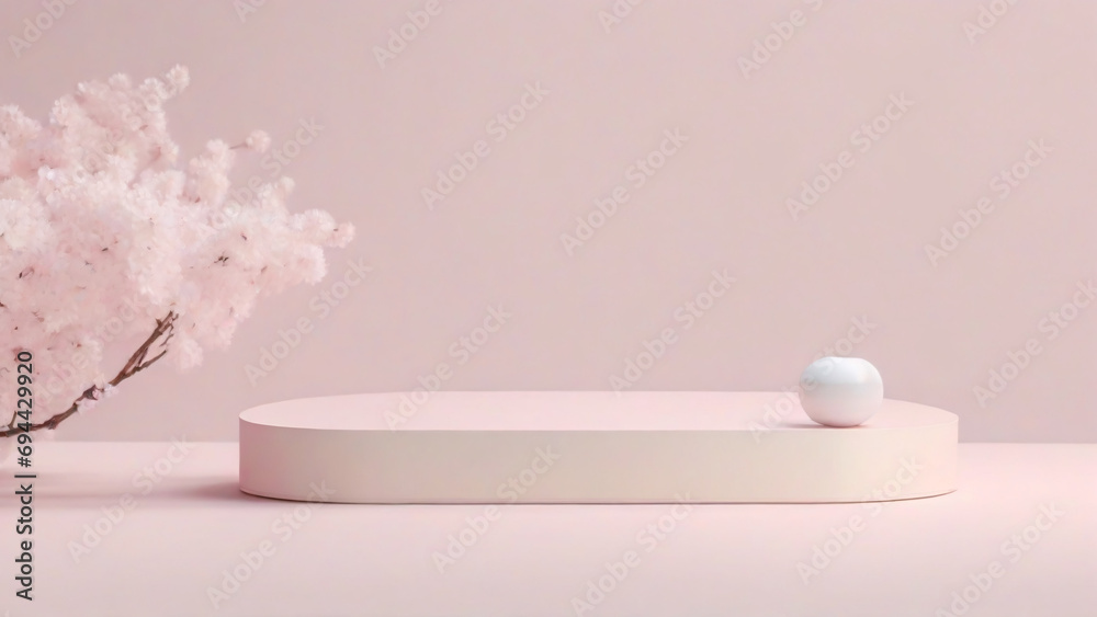 3d render of minimal product display podium with cherry blossom background. 3d render of minimal product display podium with cherry blossom background.