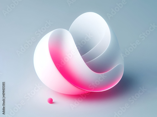 Design moderno di oggetto d'arte luminoso a sfera, bianco e rosa, su sfondo bianco photo