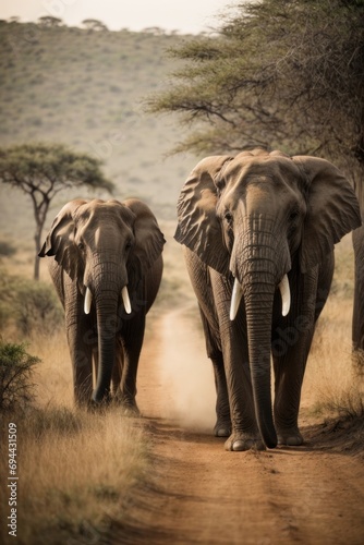 Beautiful elephants in the wild Savannah, Safari, Africa.