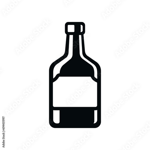 Black and white alcohol bottle icon, whisky or other hard liquor. 