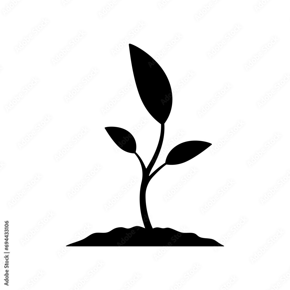 Sapling icon. Seedling. Plant. Black silhouette. Front side view. Vector simple flat graphic illustration. Isolated object on a white background. Isolate.