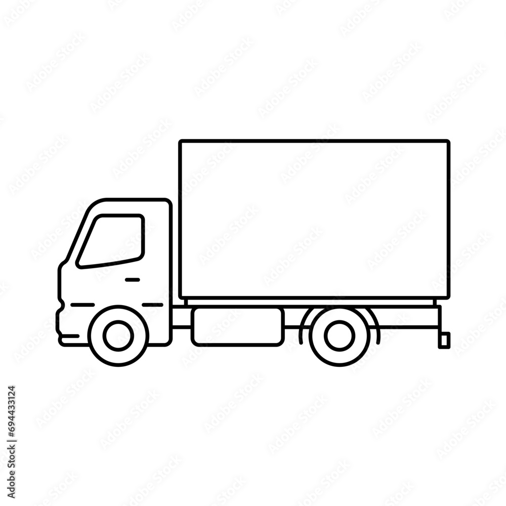 Truck icon. Black contour linear silhouette. Editable strokes. Side view. Vector simple flat graphic illustration. Isolated object on a white background. Isolate.