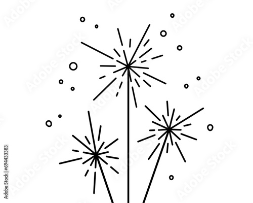 Christmas sparklers for greeting card, labels. Xmas decoration. Winter isolated element. Outline vector illustration.