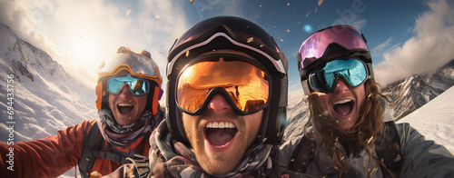 Obraz na plátně Group of friends with ski on winter holidays - Skiers having fun on the snow