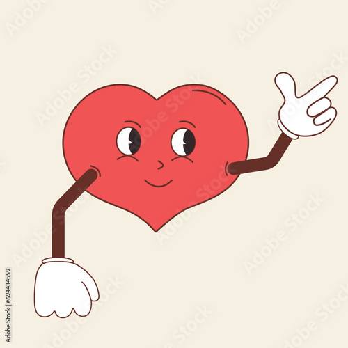 love heart with a gift in groovy style, vintage