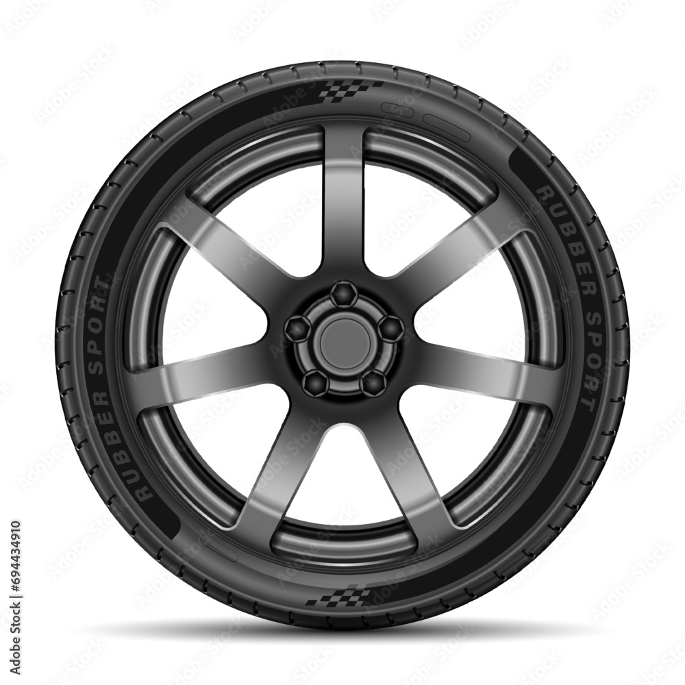 Fototapeta premium Car tire radial wheel metal alloy on isolated background vector