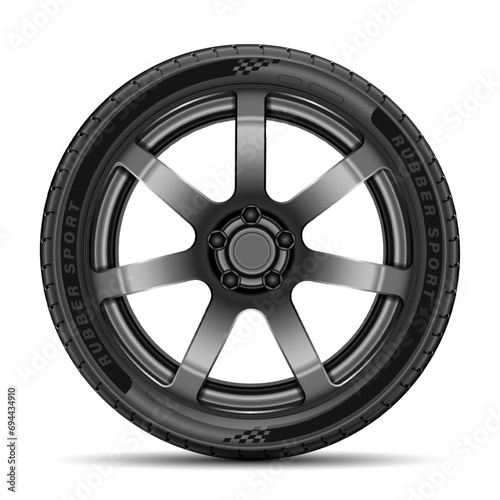 Car tire radial wheel metal alloy on isolated background vector