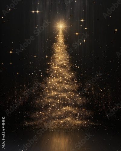 Golden Christmas Tree with Sparkling Lights © DZMITRY
