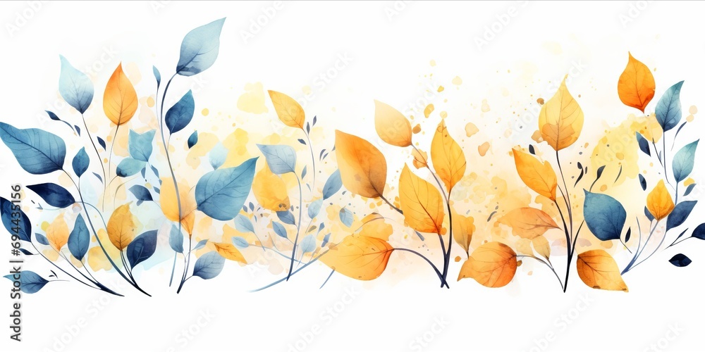 Generative AI image of autumn watercolor leaves and leaves in watercolor