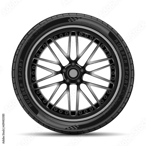 Car tire radial wheel metal alloy on isolated background vector photo