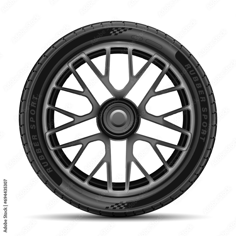 Obraz premium Car tire radial wheel metal alloy on isolated background vector