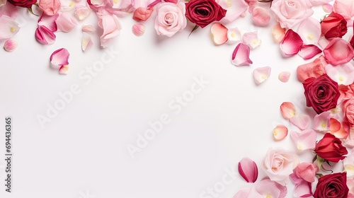 Valentine rose flower border plain background copy space