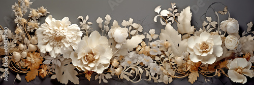 close-up of a bouquet of flowers. Baroque elements. exquisite floral details, rococo ivory. © PETR BABKIN