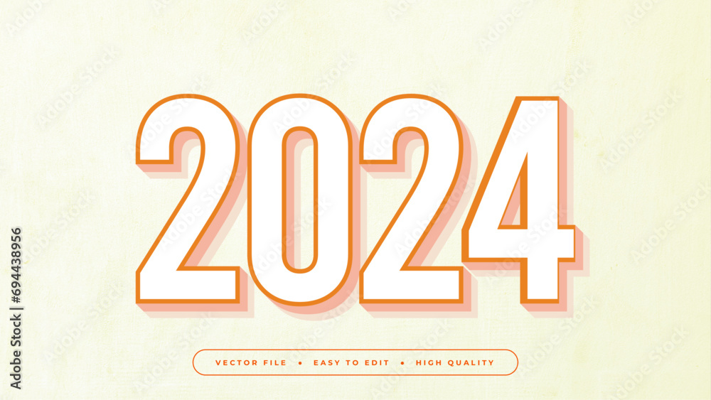 Fototapeta premium White and orange 2024 3d editable text effect - font style