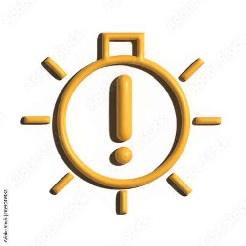 3D Faulty Lightbulb Alert Icon with Ray Tracing on Car Dashboard