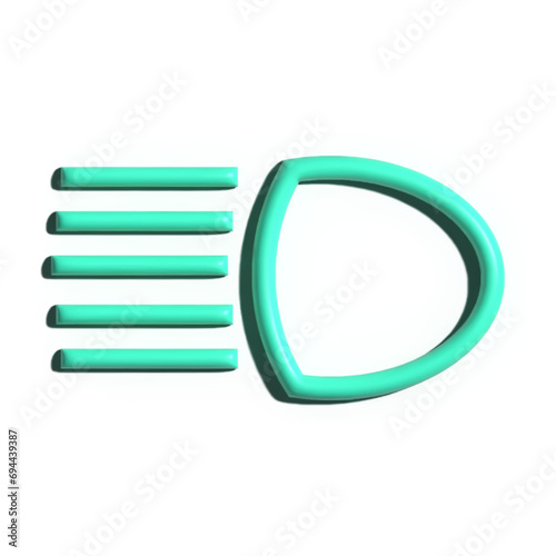 Illuminated Main Beam Icon in 3D with Ray Tracing for Car Dashboards