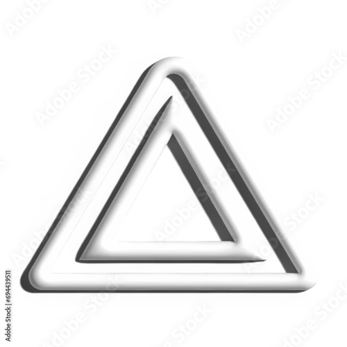 3D Triangle Hazard Symbol in White with Ray Tracing for Vehicle Alert