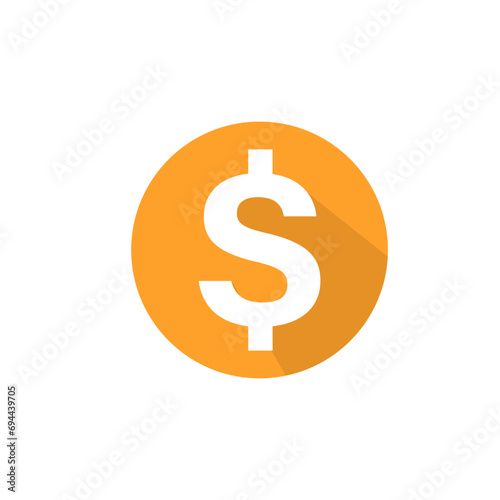 Dollar Coin Icon with lite Orange Circle Shape isolated on White Background. Flat Vector Icon Design.