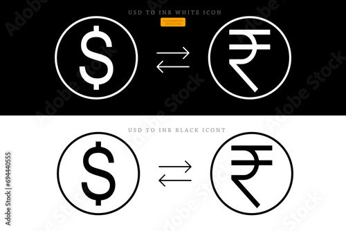 Comparison of Indian Rupee and US Dollar coins, INR USD, Simple black scale. usd to inr. vector file. photo