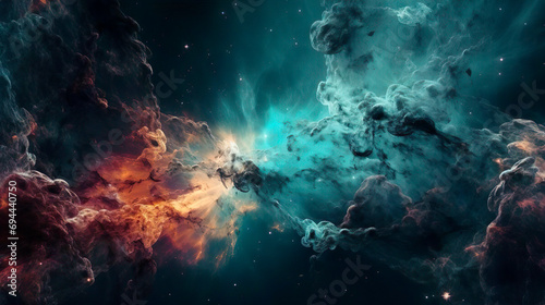 View of the nebula and cosmic clouds in the galaxy. The stars twinkle in the infinity of the universe. Amazing outer space. The genesis of a new planet.