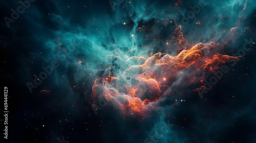 View of the nebula and cosmic clouds in the galaxy. The stars twinkle in the infinity of the universe. Amazing outer space. The genesis of a new planet.