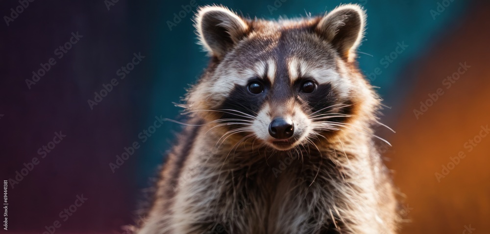  a close up of a raccoon's face with a blurry background and a blurry background.