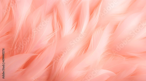 Pattern of soft feathers. Texture background in Peach Fuzz color. Color of the year 2024. Banner