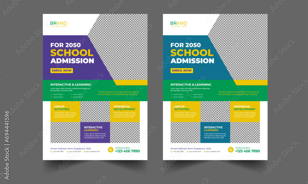 A bundle of 2 templates of a4 flyer layout design, back to school education admission flyer poster, annual report, leaflet, book cover, advertising, brochure template