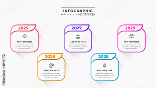 Vector presentation timeline infographic design template with 5 steps or options