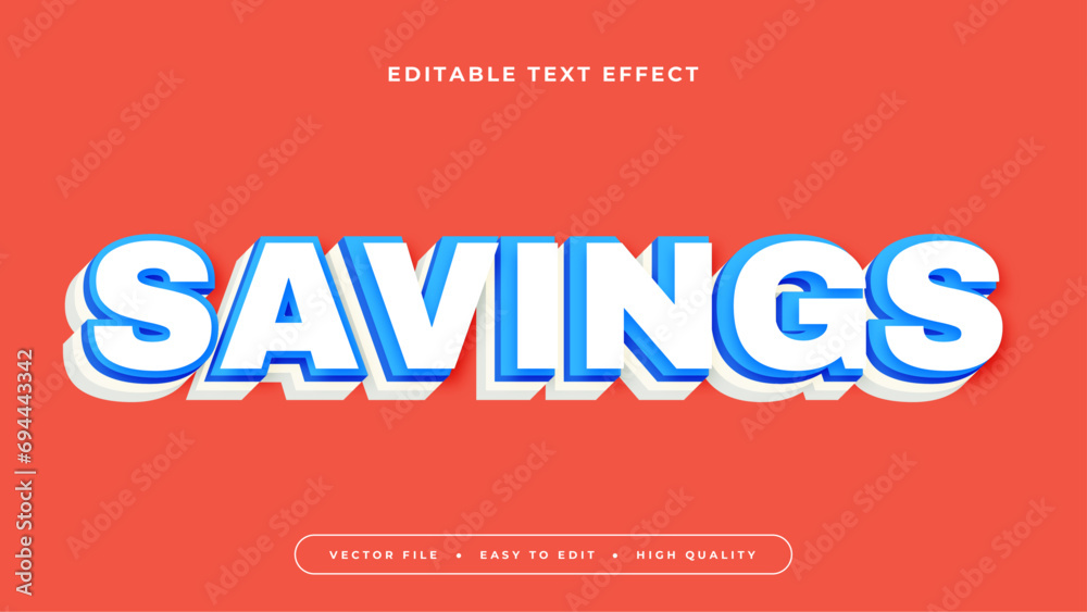 Red blue and white savings 3d editable text effect - font style