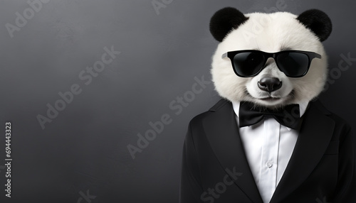panda in sunglasses and jacket on a black background, copy space © Александр Довянский