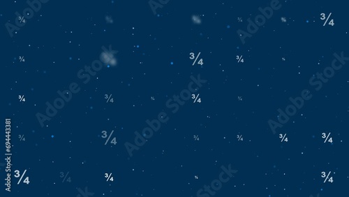 Template animation of evenly spaced three quarters symbols of different sizes and opacity. Animation of transparency and size. Seamless looped 4k animation on dark blue background with stars photo