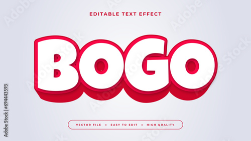 Red and white bogo 3d editable text effect - font style