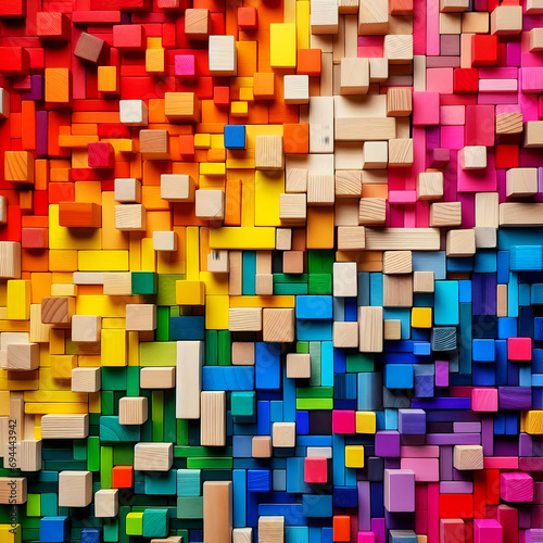 A bunch of multiple colored wooden blocks arranged in an assortment